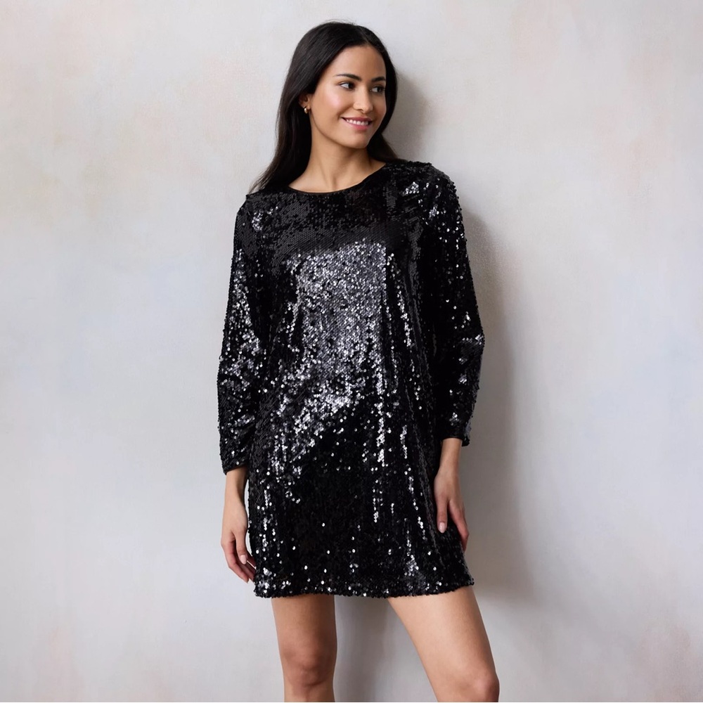 NWT LC Lauren Conrad Mini Swing Party Dress Black Sequins Size XS